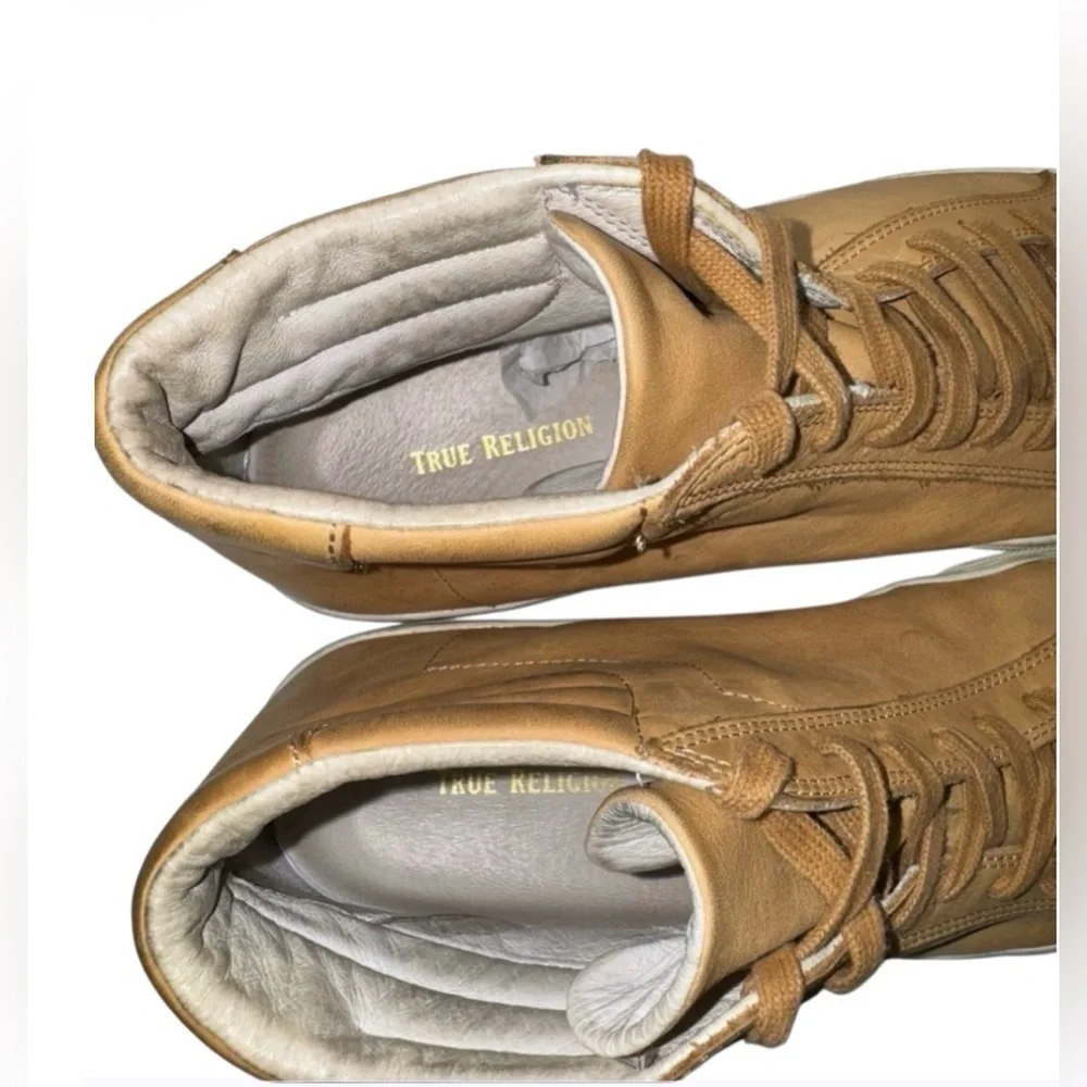 True Religion Hex V1 HIGH TOP Tan Sz 12 Leather Sneakers Shoes Mens Hipster